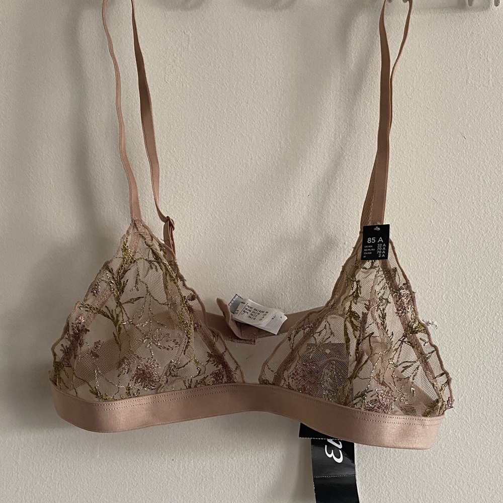 Delicate Embroidered Sheer Bralette - Blush